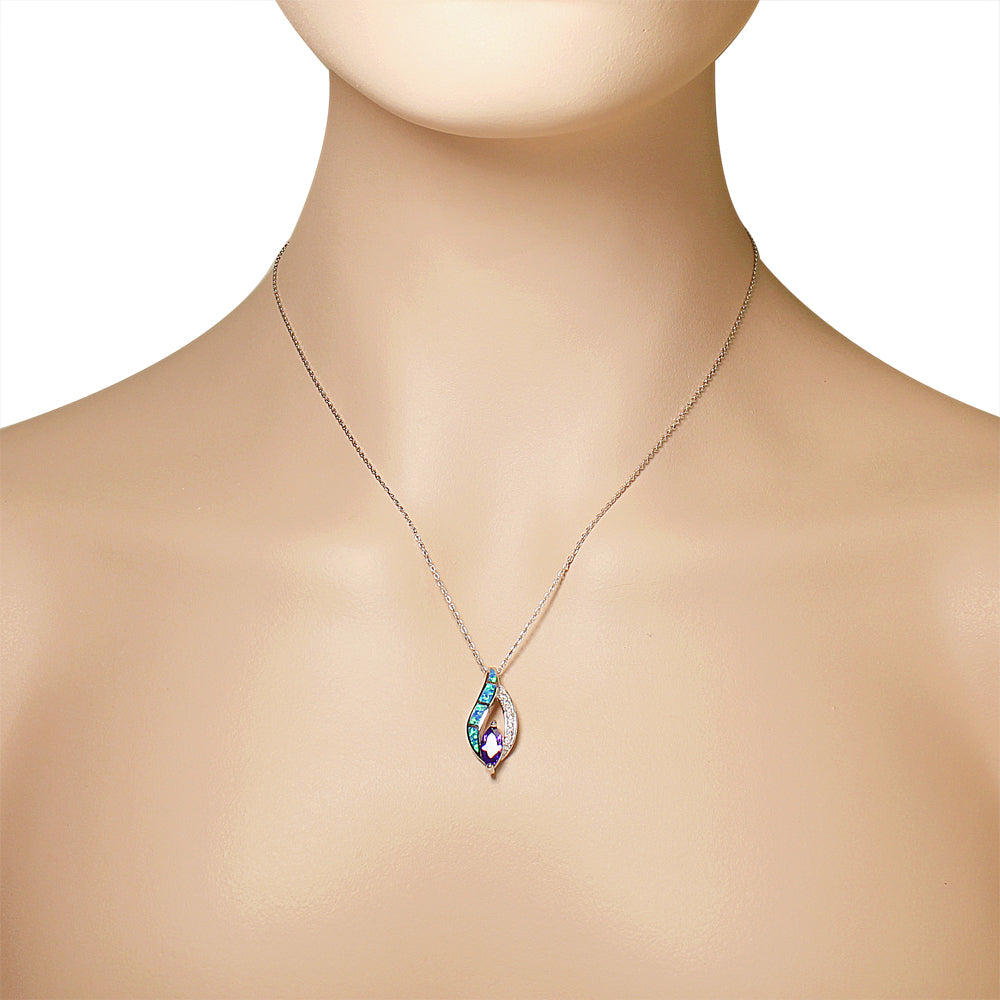 Opal and Amethyst Leaf Necklace Pendant Sterling Silver