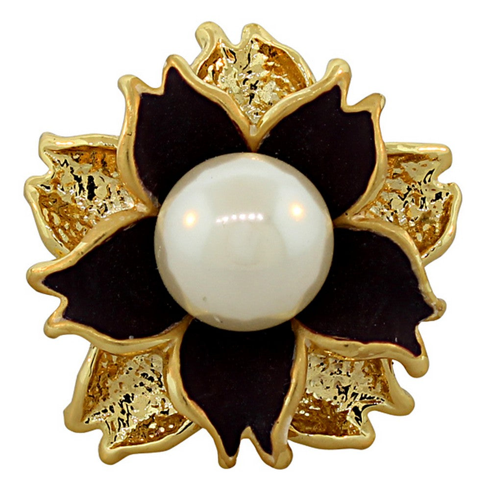 My Daily Styles Fashion Alloy Yellow Gold-Tone White Simulated Pearl Purple Flower Cocktail Ring