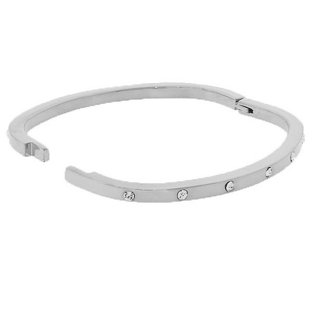 Fashion Alloy Silver-Tone White CZ Bangle Bracelet