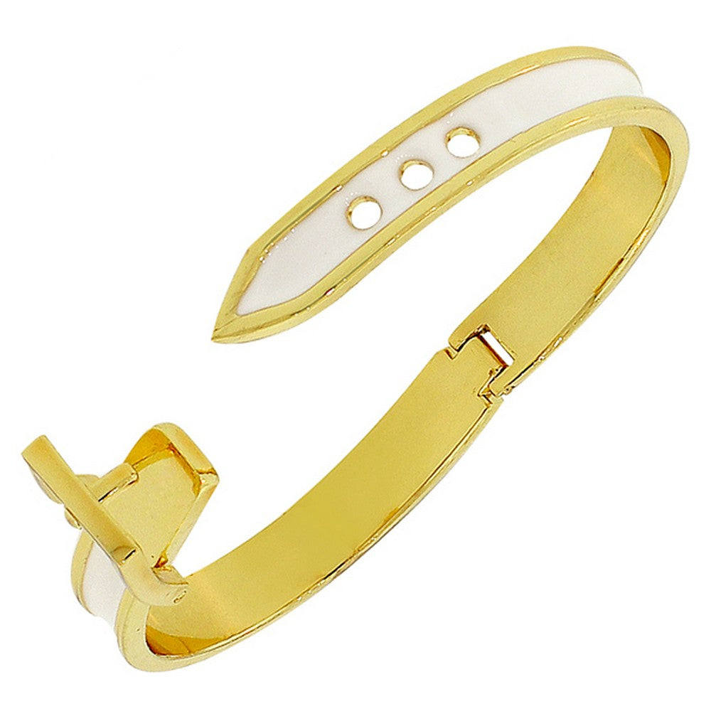 Fashion Alloy Yellow Gold-Tone White Belt Buckle Bangle Bracelet