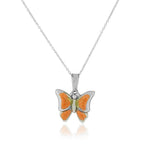 925 Sterling Silver 3D Enamel Glitter Butterfly Charm Pendant Necklace, 18"