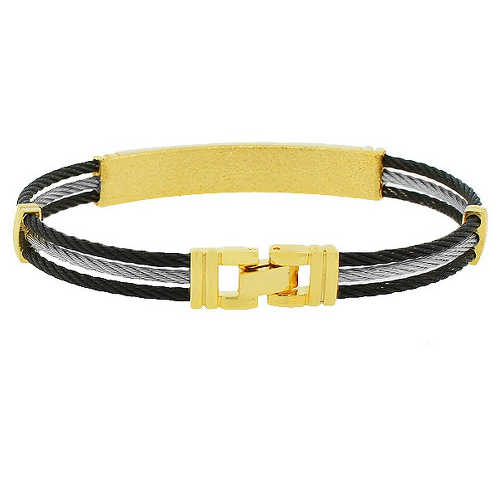 Stainless Steel Black Yellow Gold-Tone Silver-Tone Bangle Bracelet