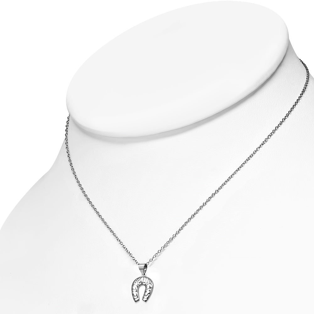 925 Sterling Silver Horseshoe Good Luck Pendant Necklace, 18"