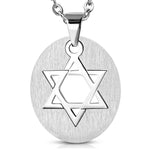 Stainless Steel Silver-Tone Oval Star of David Charm Mens Pendant Necklace