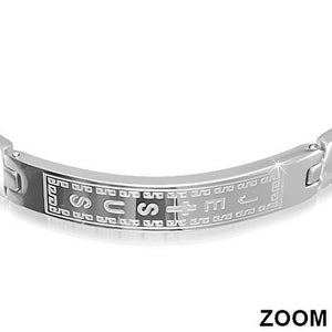 Stainless Steel Silver-Tone Mens Religious Jesus Link Chain Bracelet