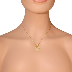 925 Sterling Silver White Clear CZ Evil Eye Protection Hamsa Pendant Necklace, 18"