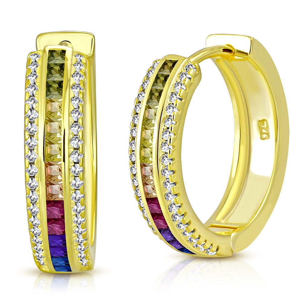 925 Sterling Silver Rainbow CZ Hoop Earrings