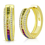 925 Sterling Silver Rainbow CZ Hoop Earrings