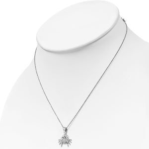 925 Sterling Silver White Clear Black CZ Crab Pendant Necklace