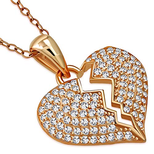 925 Sterling Silver Broken Heart CZ Pendant Necklace