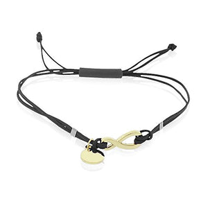 Stainless Steel Yellow Gold-Tone Black Cord Infinity Charm Adjustable Bracelet