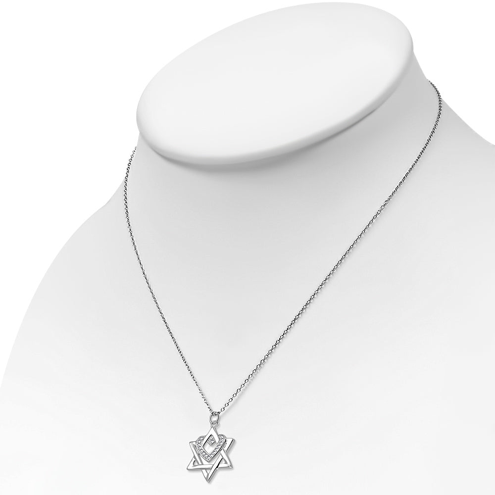 Heart over Star of David Necklace Pendant Sterling Silver