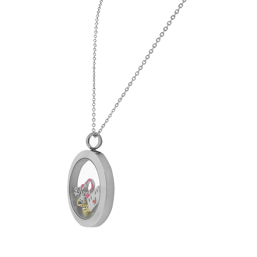 Stainless Steel Music Piano Saxophone Guitar Locket Pendant Necklace - Charms Included