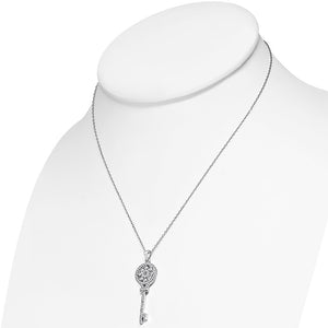 925 Sterling Silver White Clear CZ Large Statement Key Pendant Necklace