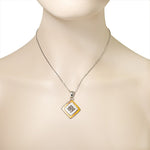 Stainless Steel Silver-Tone Simulated Amber White CZ Pendant Necklace