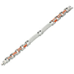Stainless Steel Silver-Tone Orange Name Tag Link Chain Mens Bracelet with Clasp