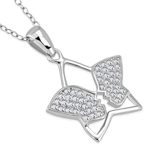 925 Sterling Silver White Clear CZ Star Pendant Necklace