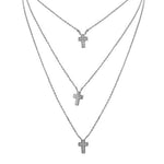925 Sterling Silver Womens Religious Cross Triple Chain White CZ Classic Pendant Necklace