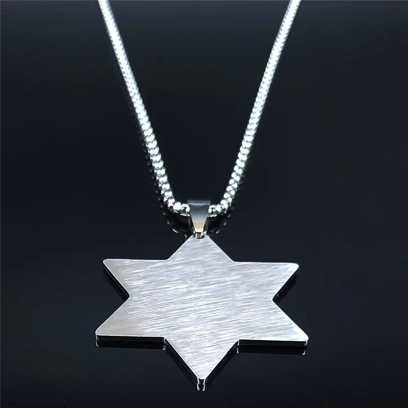 My Daily Styles Large Star of David Necklace with Hebrew Home Prayer, 24 inch Stainless Steel Chain, 1.57 inch Pendant
