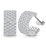 925 Sterling Silver White Clear CZ Half Hoop Huggie Earrings. 0.55"