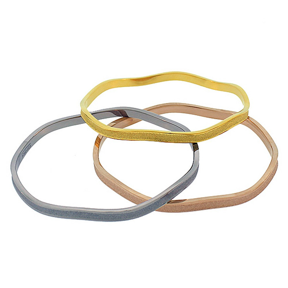 Stainless Steel Gold-Tone Glitter Stackable Three Bangle Bracelets Set
