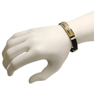 Stainless Steel Black Rubber Silicone Two-Tone White CZ Men's Bracelet