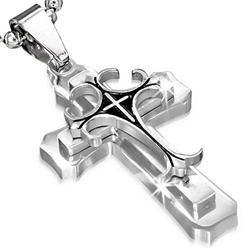 Two-Tone Stainless Steel Cross Pendant Necklace