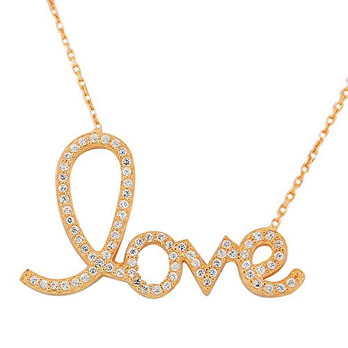 925 Sterling Silver Yellow Gold-Tone Love Heart CZ Pendant Necklace