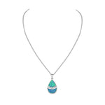 925 Sterling Silver Blue Turquoise-Tone Simulated Opal Teardrop Pendant Necklace