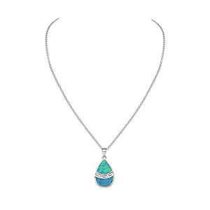 925 Sterling Silver Blue Turquoise-Tone Simulated Opal Teardrop Pendant Necklace