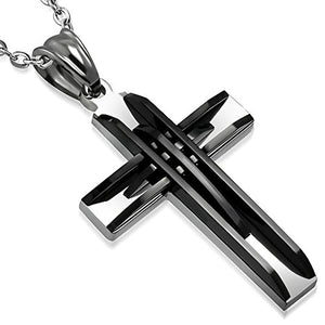 Stainless Steel Silver-Tone Religious Cross Pendant Necklace