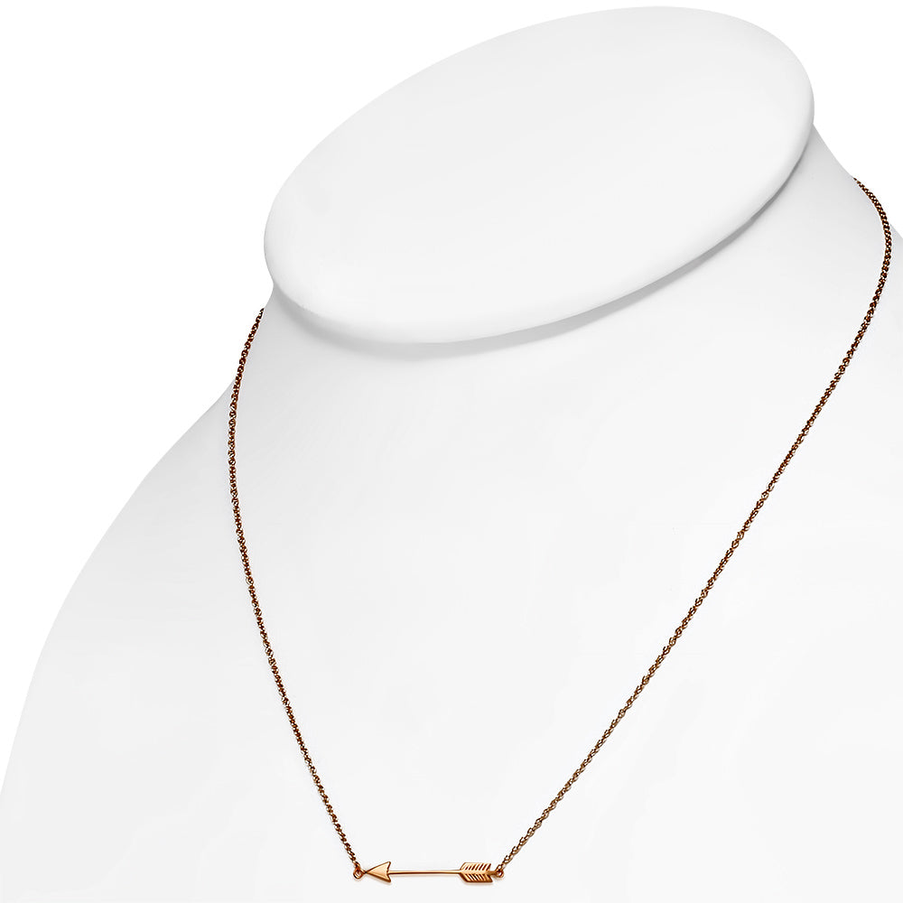 925 Sterling Silver Rose Gold-Tone Classic Love Arrow Horizontal Womens Pendant Necklace