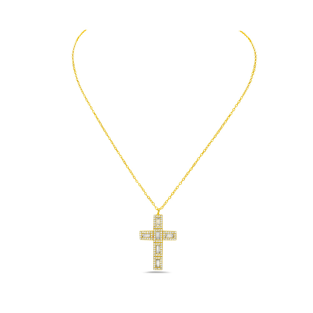 My Daily Styles 925 Sterling Silver Solid Cross Cubic Zirconia Women's or Girls Pendant - Adjustable Chain 16"-18"