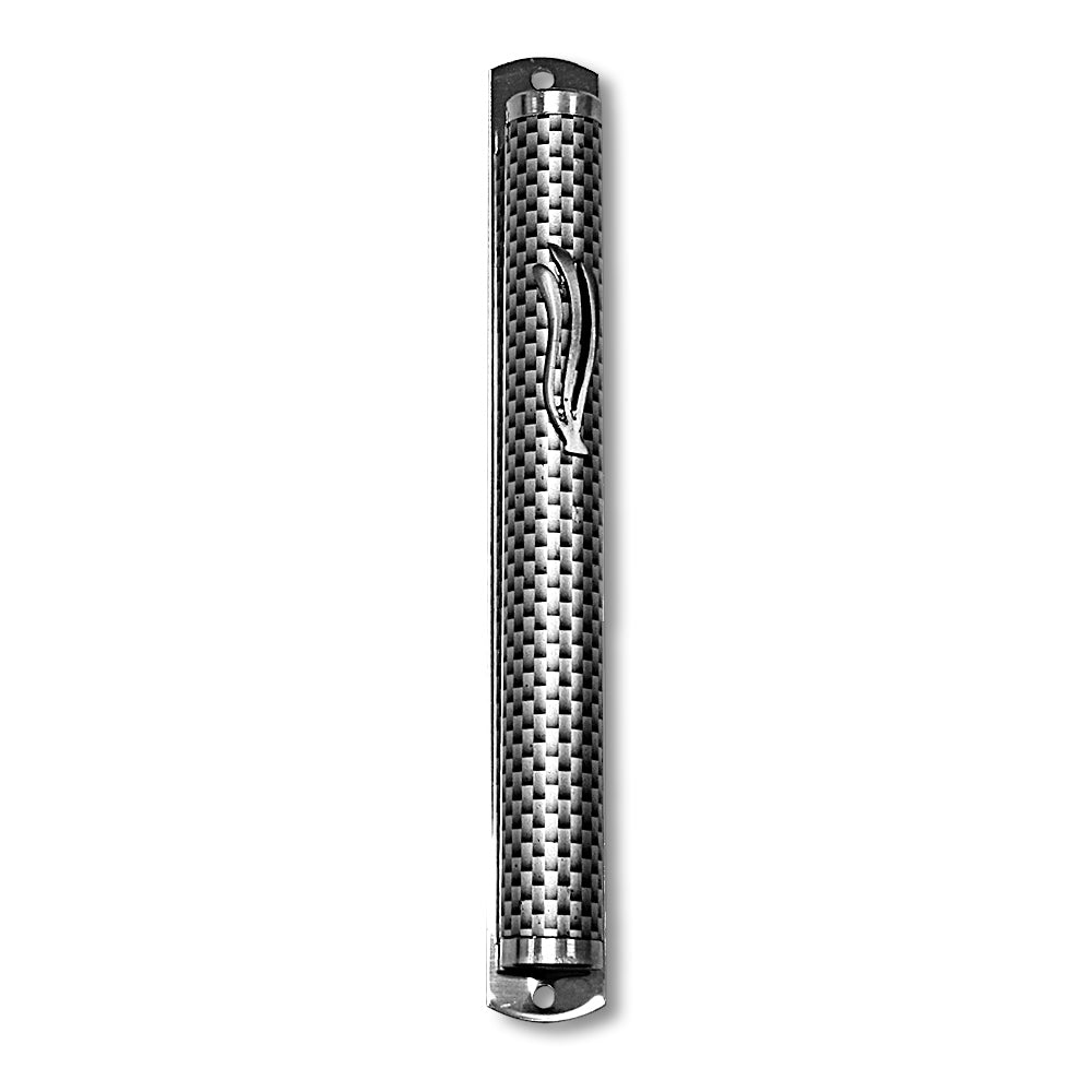 Metal Gray Silver-Tone Pattern Classic Mezuzah Case, 6" - Made in Israel