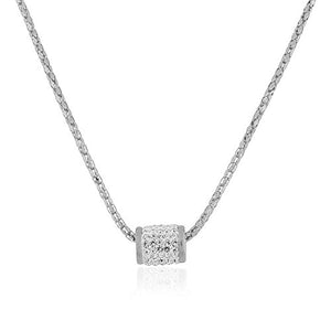 Stainless Steel Silver-Tone White CZ Bead Pendant Necklace