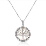 925 Sterling Silver Simulated Mother of Pearl CZ Tree of Life Classic Pendant Necklace