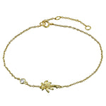 925 Sterling Silver Yellow Gold-Tone Bezel-Set CZ Palm Tree Anklet Bracelet