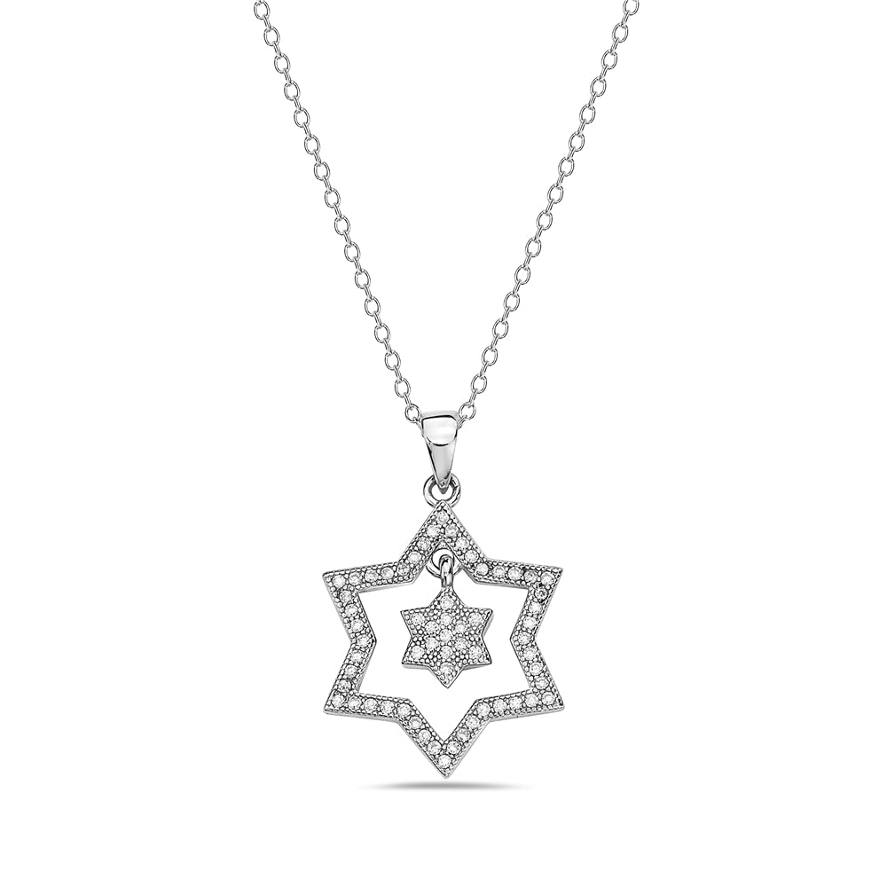 925 Sterling Silver Jewish Star of David White CZ Pendant Necklace