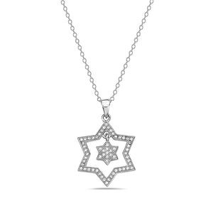 925 Sterling Silver Jewish Star of David White CZ Pendant Necklace