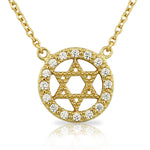 925 Sterling Silver Yellow Gold-Tone CZ Womens Jewish Star of David Pendant Necklace