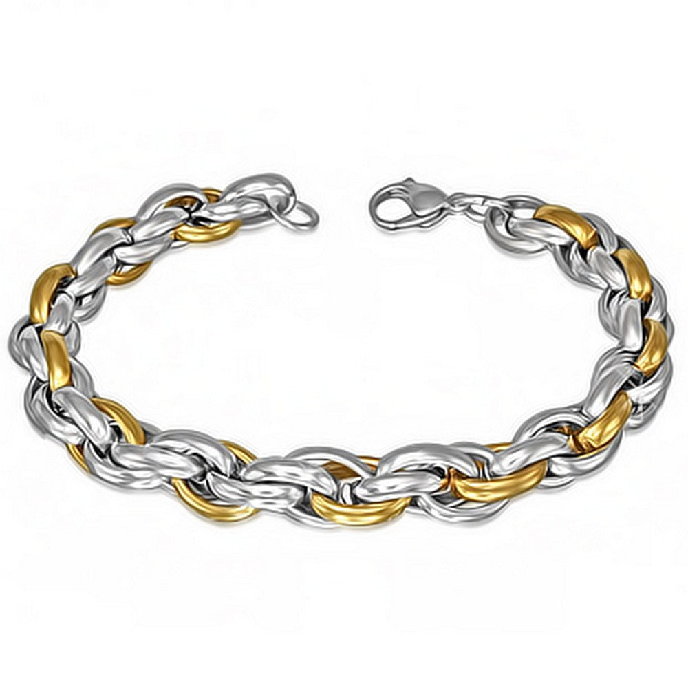 Stainless Steel Two-Tone Mens Classic Link Chain Bracelet