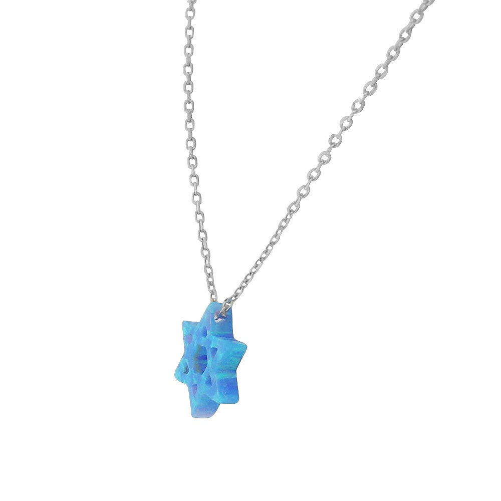 Opal Star of David Necklace Pendant with Sterling Silver Chain