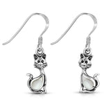 925 Sterling Silver Cat Simulated Gemstone Drop Dangle Earrings