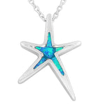 925 Sterling Silver Blue Turquoise-Tone Simulated Simulated Opal Starfish Pendant Necklace