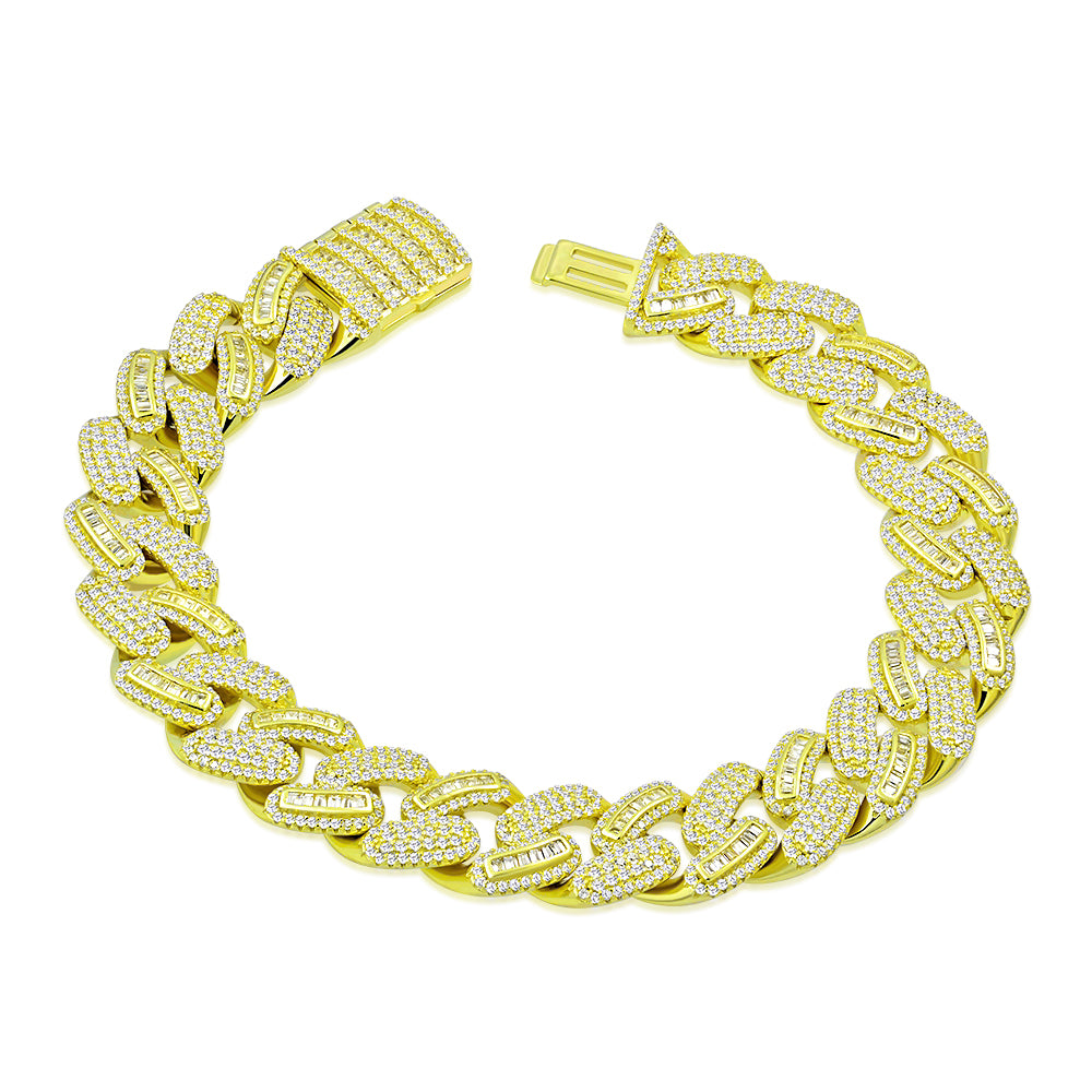 My Daily Styles Men's 925 Sterling Silver CZ Cuban Link Hip Hop 14mm Bracelet - 9"