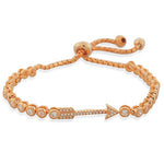 925 Sterling Silver Rose Gold-Tone White CZ Arrow Womens Link Chain Bracelet