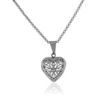 Stainless Steel Silver-Tone Love Heart White Clear CZ Locket Pendant Necklace
