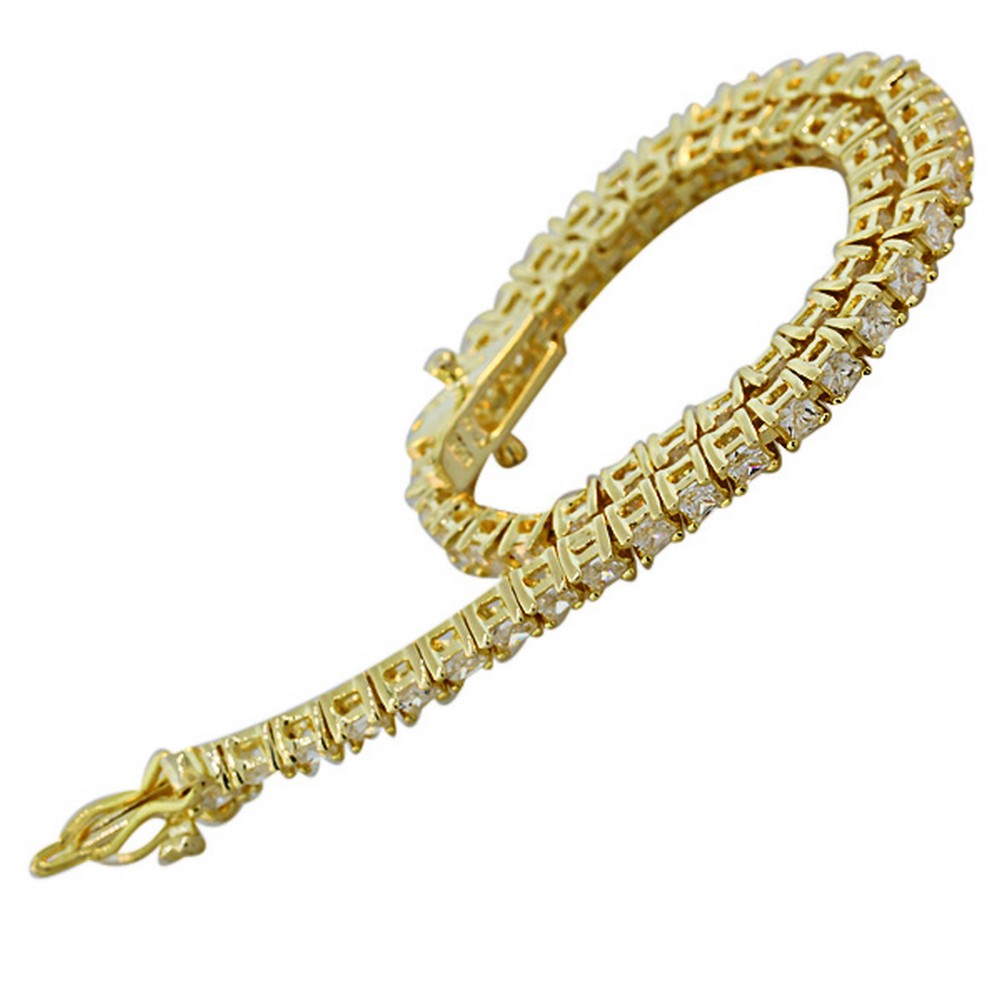 925 Sterling Silver Yellow Gold-Tone Classic White CZ Womens Tennis Bracelet