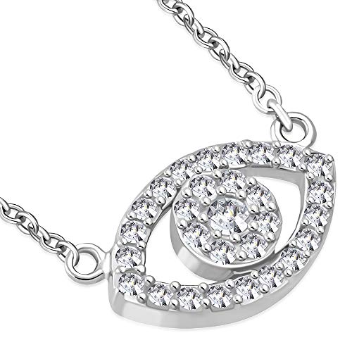 Gold Cubic Zirconia Evil Eye Pendant Necklace Sterling Silver