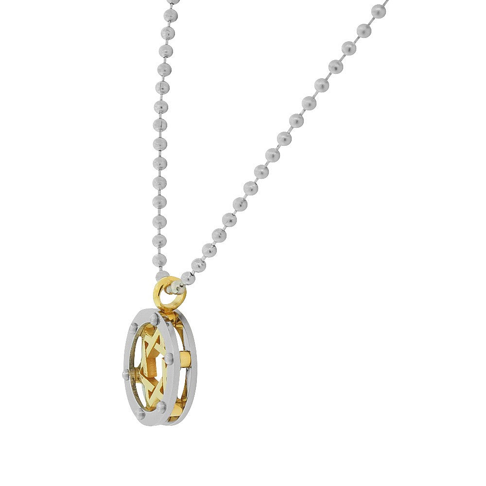 Stainless Steel Two-Tone Jewish Star of David Mens Pendant Necklace Chain, 24"